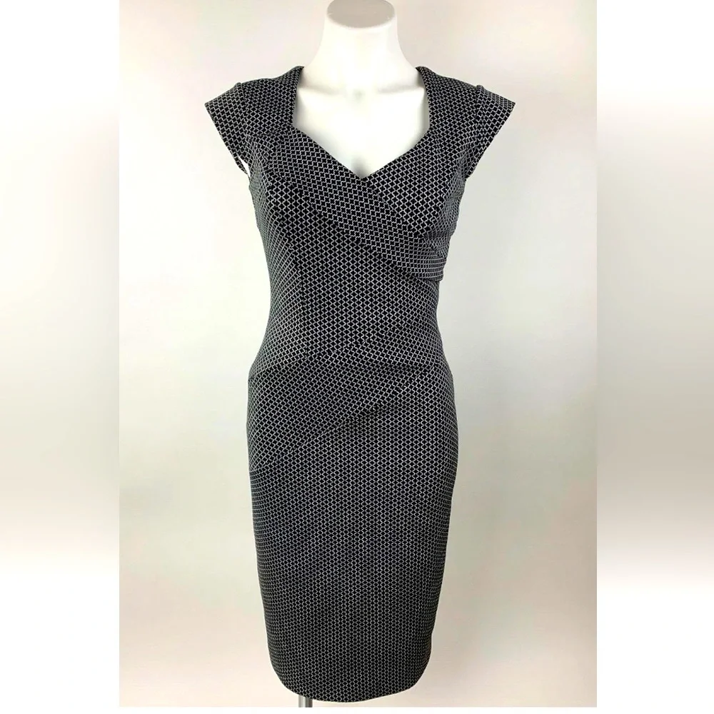 White House Black Market Quatrefoil Geo Slimming Sheath Dress Size 6 - Picture 2 of 14